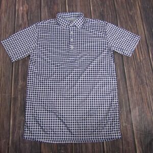 Collars & Co Polo Shirt Mens Large Blue White Dress Collar Gingham Check Golf